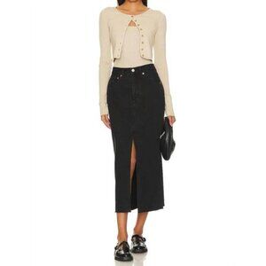 Pistola Skirt Alice Midi Skirt in Underground High Rise Raw Hem Slit